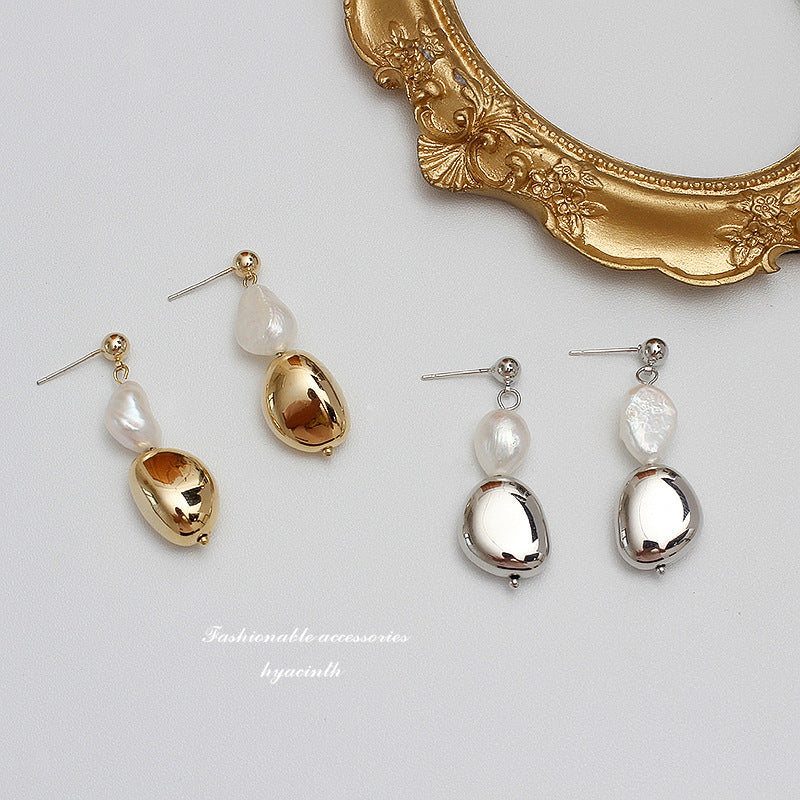 HYACINTH Korea Balot natural freshwater pearl earrings female ins cold wind earrings 925 silver needle earrings