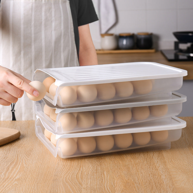 266 Automatic Rolling Egg Box, Storage Box with Cover Stackable Plastic Anti-collision Storage Box, Refrigerator Fresh-keeping Box