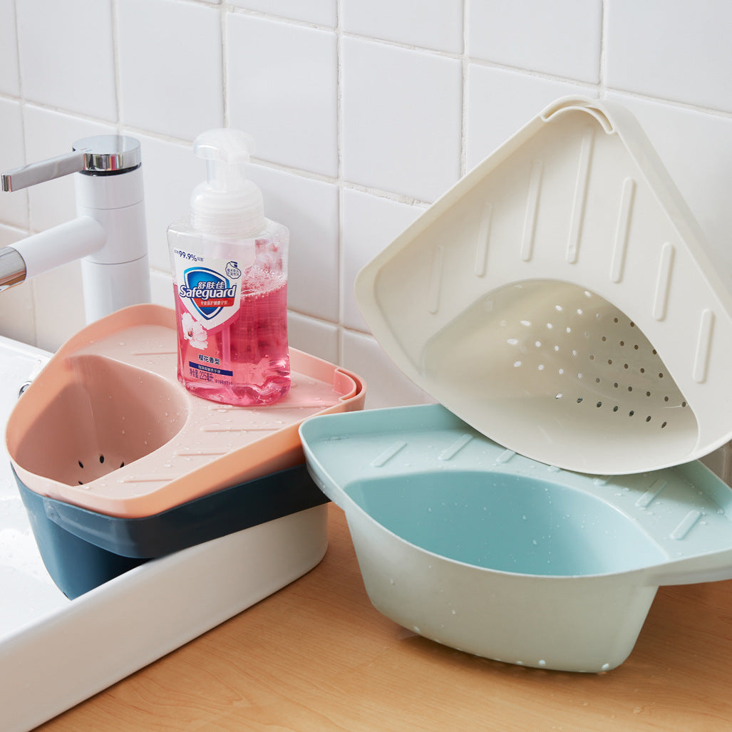 Triangular Sink Rack Kitchen Drain Storage Basket, Sink Food Residue Filter Rack Fruit Storage Basket