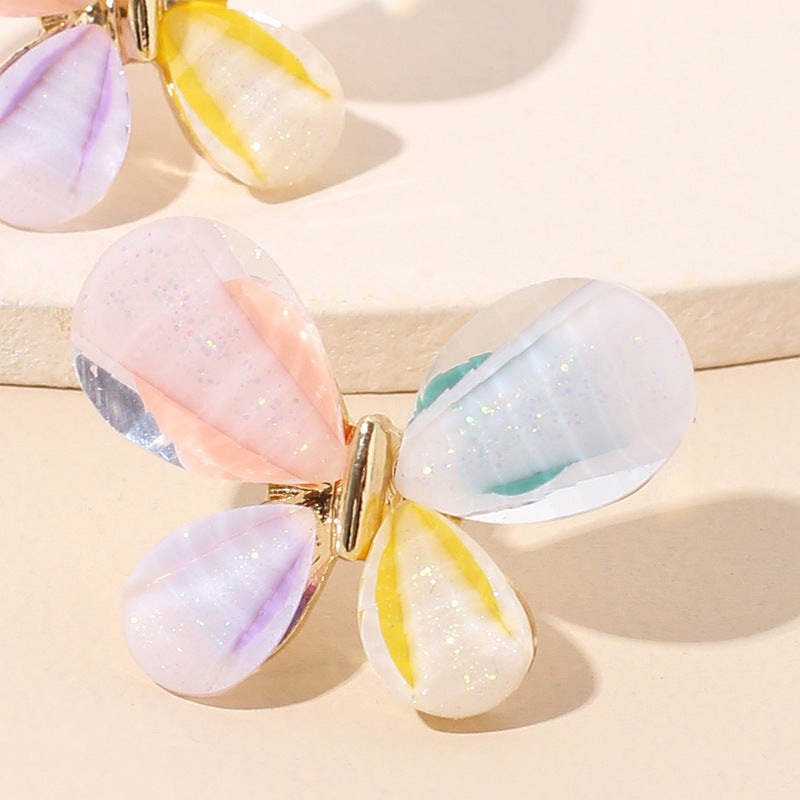 South Korea Dongdaemun Fashion Stained Glass Diamond Stud Earrings Popular Jewelry Sweet Versatile Butterfly 925 Silver Needle Earrings