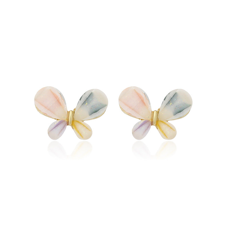 South Korea Dongdaemun Fashion Stained Glass Diamond Stud Earrings Popular Jewelry Sweet Versatile Butterfly 925 Silver Needle Earrings