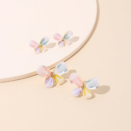 South Korea Dongdaemun Fashion Stained Glass Diamond Stud Earrings Popular Jewelry Sweet Versatile Butterfly 925 Silver Needle Earrings