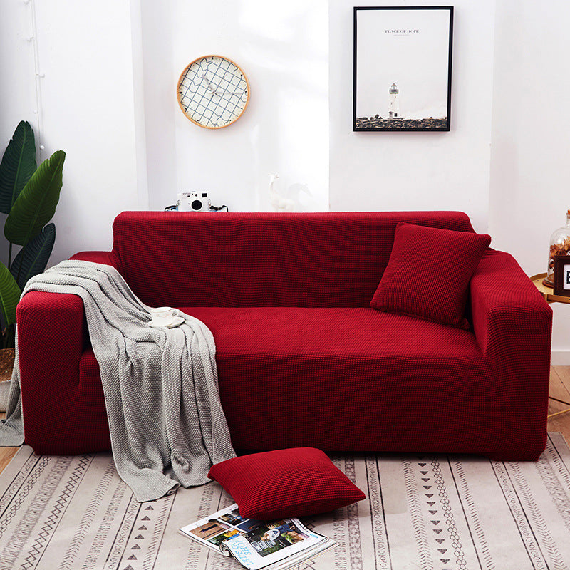 Solid Color Four Seasons Universal Sofa Cover, Nordic Fashion Knitted Elastic All-Inclusive Sofa Cover Sofa Cushion