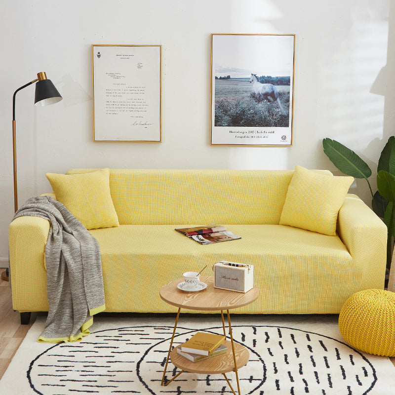Solid Color Four Seasons Universal Sofa Cover, Nordic Fashion Knitted Elastic All-Inclusive Sofa Cover Sofa Cushion