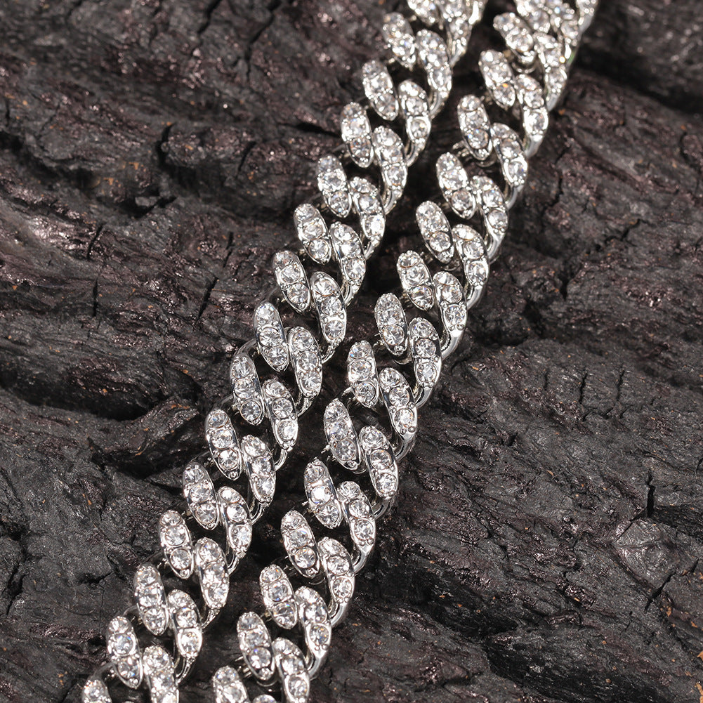 European and American street hiphop thick necklace 12mm diamond alloy Cuban necklace male rap hip-hop trend accessories
