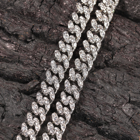 European and American street hiphop thick necklace 12mm diamond alloy Cuban necklace male rap hip-hop trend accessories