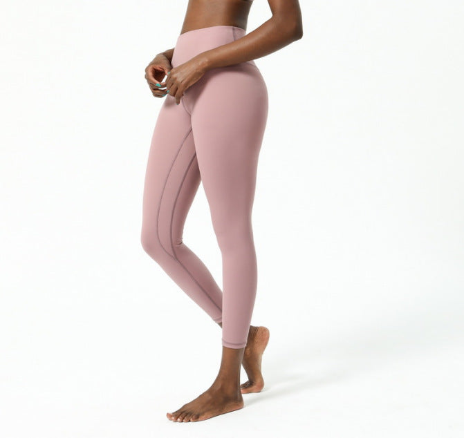New double-sided brushed yoga pants women's skin-friendly nude yoga nine-point pants high waist buttocks yoga