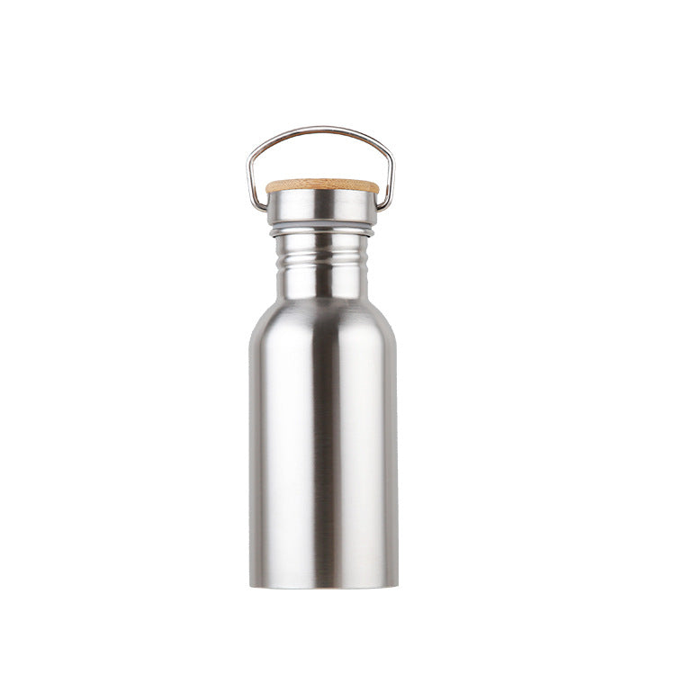 Portable Stainless Steel Water Bottle, Bamboo Lid Sports Flasks, Leak-proof Travel Cycling Hiking Camping Bottles