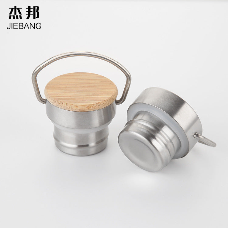 Portable Stainless Steel Water Bottle, Bamboo Lid Sports Flasks, Leak-proof Travel Cycling Hiking Camping Bottles