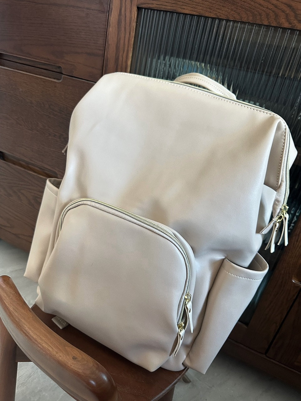 Large Capacity PU Leather Backpack, Diaper Bag, Maternity and Baby Handbag, Portable and Lightweight