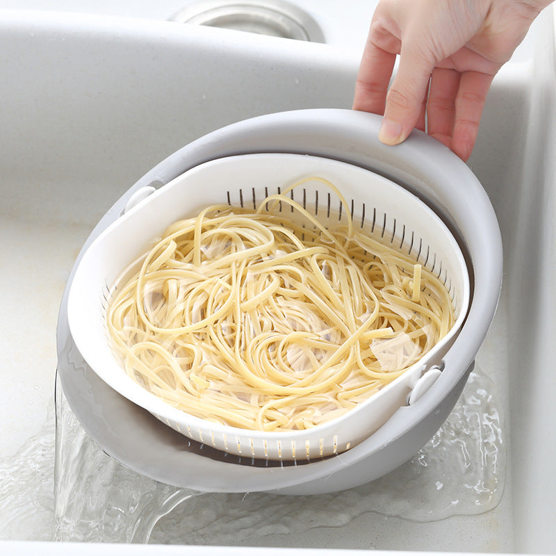 New Multifunctional Storage Basket, Plastic Portable Round Double Drain Basket, Fruit Basket Vegetable Basket