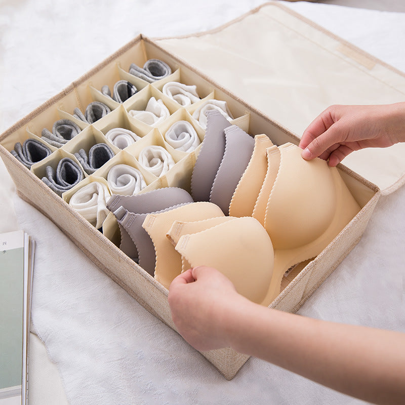 Foldable Washable Cotton and Linen Underwear Storage Box, Moisture-proof Multi-grid Sock Storage Box, Large Drawer-style Storage Box