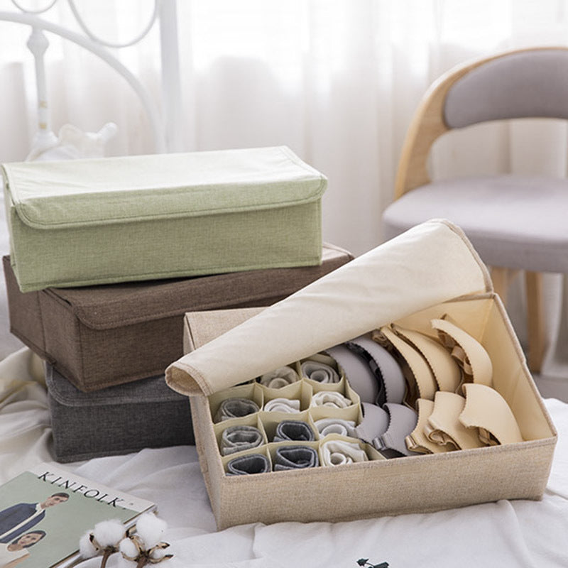 Foldable Washable Cotton and Linen Underwear Storage Box, Moisture-proof Multi-grid Sock Storage Box, Large Drawer-style Storage Box
