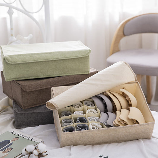 Foldable Washable Cotton and Linen Underwear Storage Box, Moisture-proof Multi-grid Sock Storage Box, Large Drawer-style Storage Box