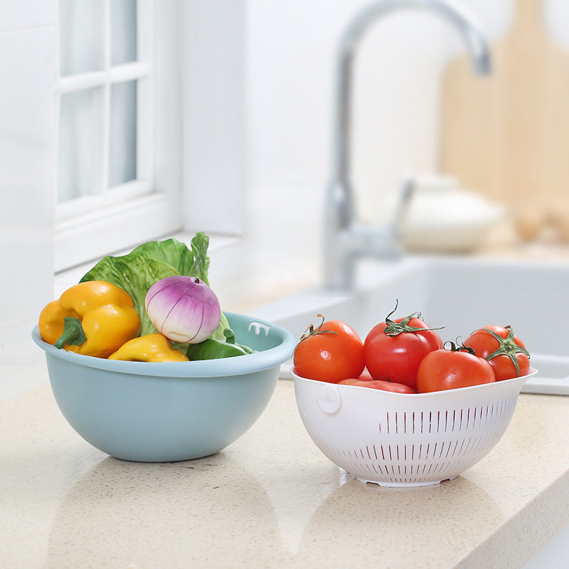 New Multifunctional Storage Basket, Plastic Portable Round Double Drain Basket, Fruit Basket Vegetable Basket