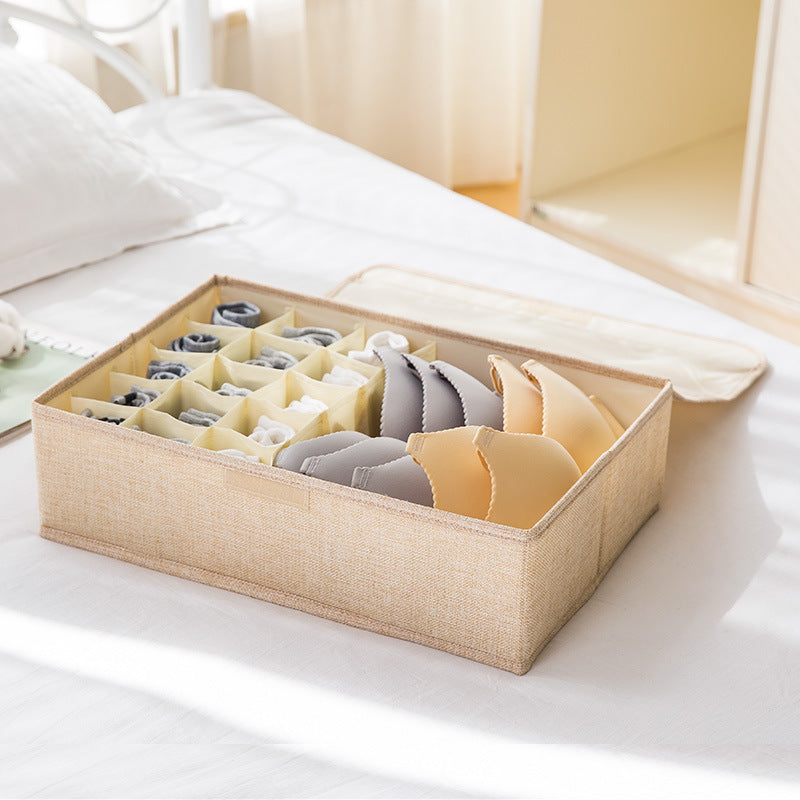 Foldable Washable Cotton and Linen Underwear Storage Box, Moisture-proof Multi-grid Sock Storage Box, Large Drawer-style Storage Box