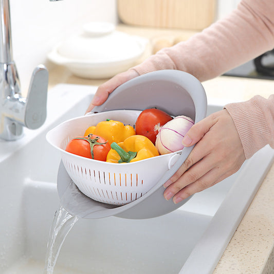 New Multifunctional Storage Basket, Plastic Portable Round Double Drain Basket, Fruit Basket Vegetable Basket