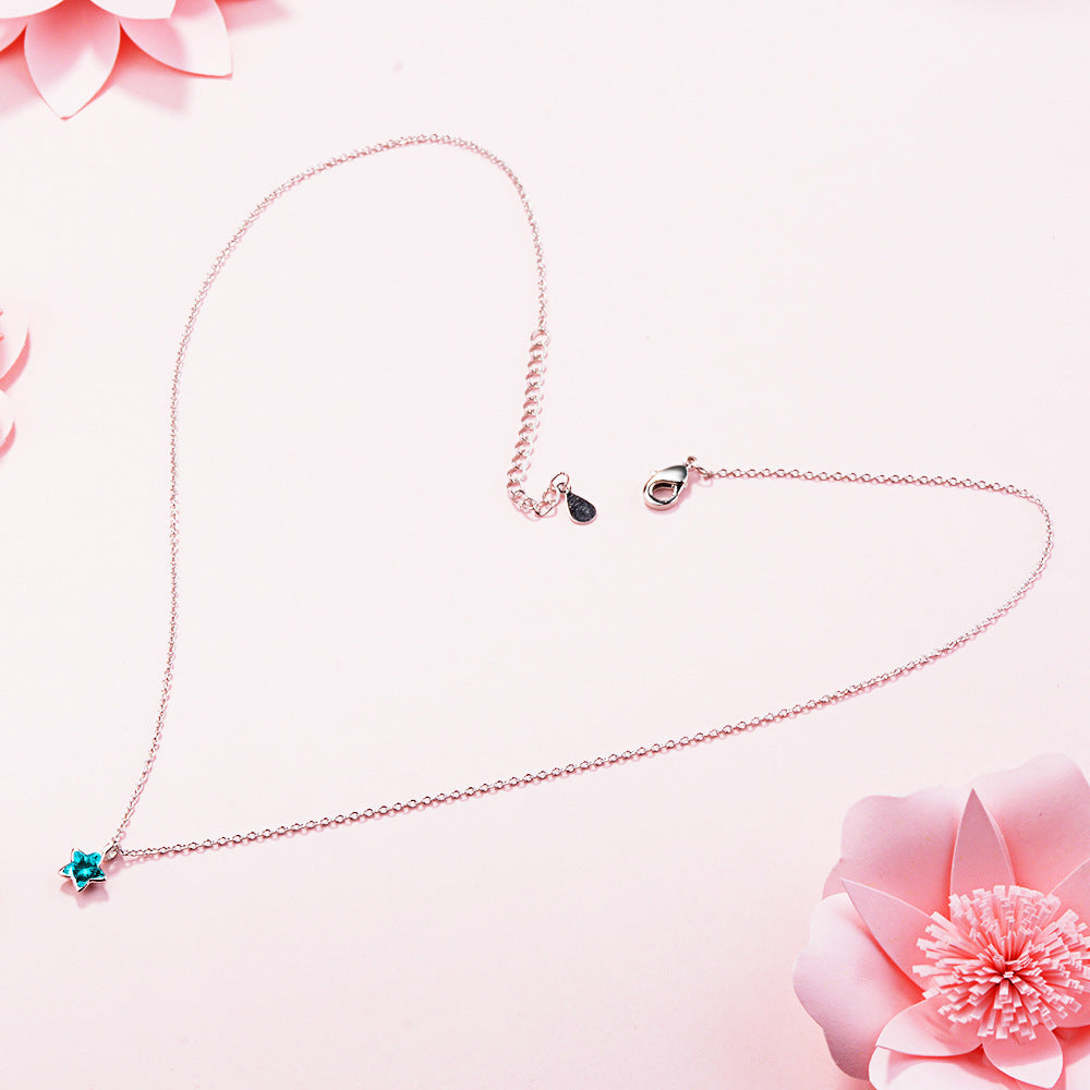 Cute five-pointed star clavicle chain pendant for female students Korean accessories small fresh blue star necklace