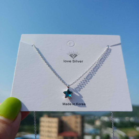 Cute five-pointed star clavicle chain pendant for female students Korean accessories small fresh blue star necklace