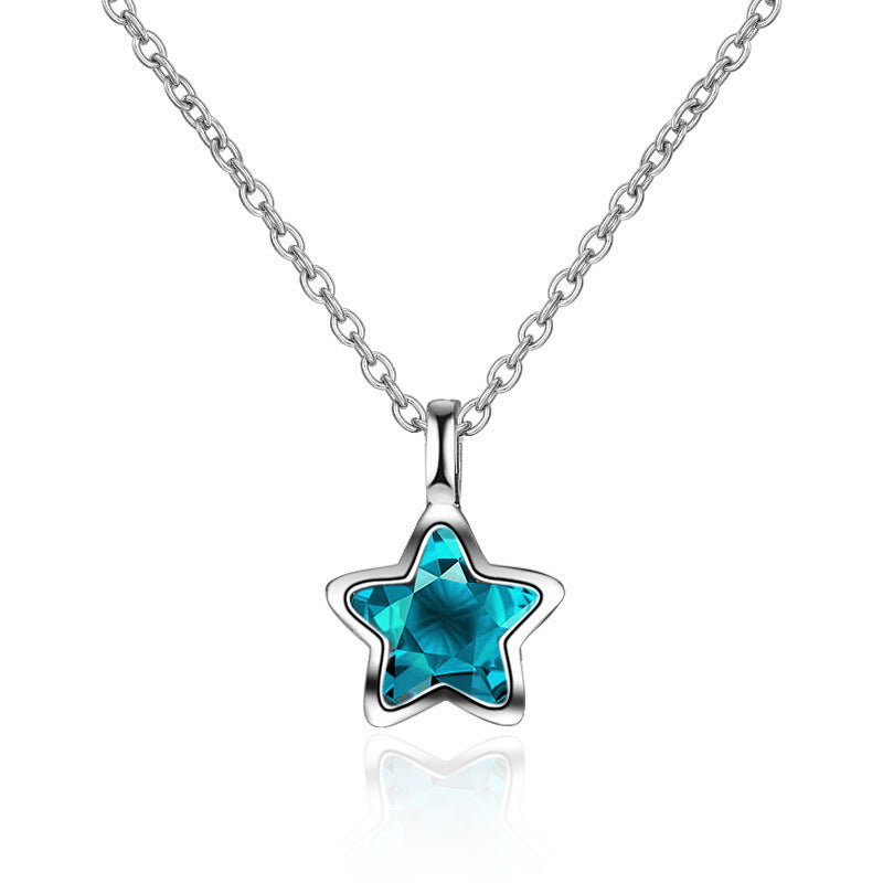 Cute five-pointed star clavicle chain pendant for female students Korean accessories small fresh blue star necklace