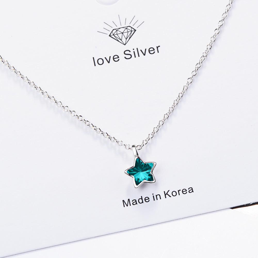 Cute five-pointed star clavicle chain pendant for female students Korean accessories small fresh blue star necklace