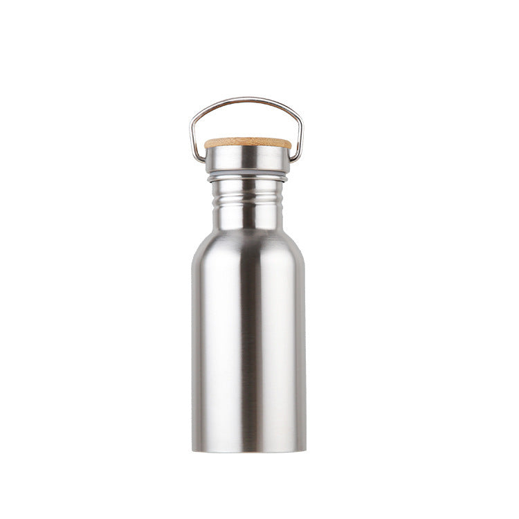 Portable Stainless Steel Water Bottle, Bamboo Lid Sports Flasks, Leak-proof Travel Cycling Hiking Camping Bottles