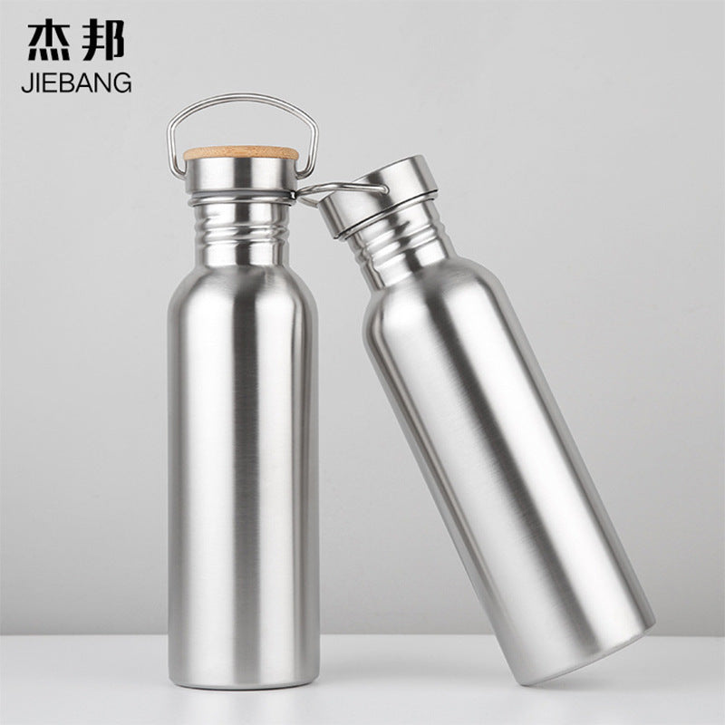 Portable Stainless Steel Water Bottle, Bamboo Lid Sports Flasks, Leak-proof Travel Cycling Hiking Camping Bottles