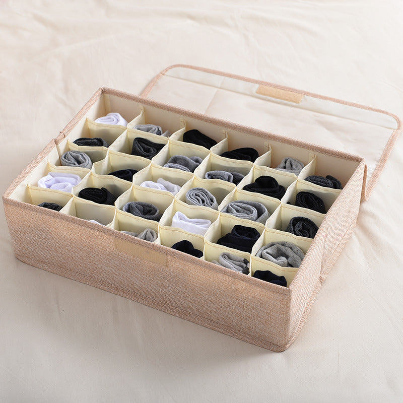 Foldable Washable Cotton and Linen Underwear Storage Box, Moisture-proof Multi-grid Sock Storage Box, Large Drawer-style Storage Box