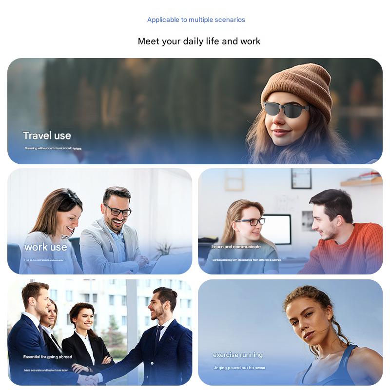 AI Translation Smart Bluetooth Glasses Wireless Bluetooth Headset Real-Time Multi-Language Translation