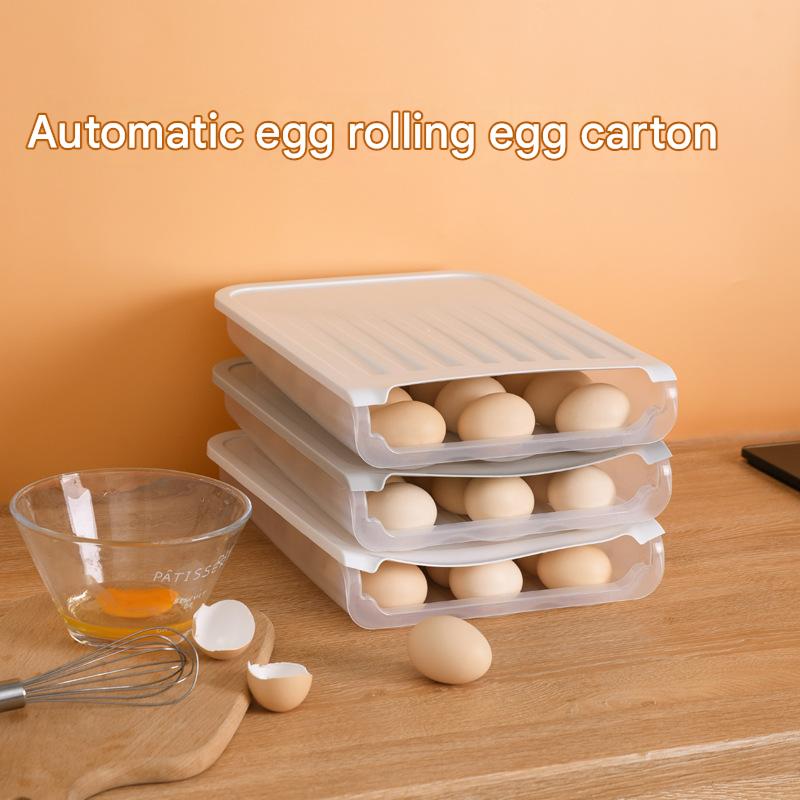 266 Automatic Rolling Egg Box, Storage Box with Cover Stackable Plastic Anti-collision Storage Box, Refrigerator Fresh-keeping Box