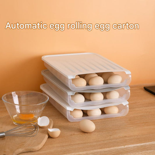 266 Automatic Rolling Egg Box, Storage Box with Cover Stackable Plastic Anti-collision Storage Box, Refrigerator Fresh-keeping Box