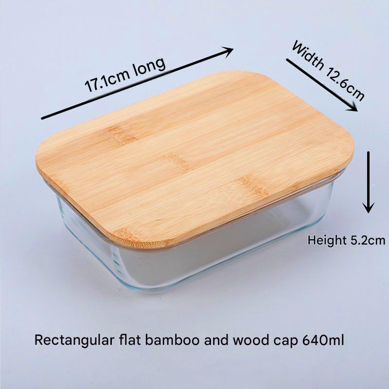 Bamboo and Wood Lid Glass Lunch Box, Can Be Put Into Microwave Oven and Refrigerator, Sealed Fresh-Keeping Box, Glass Bowl Bamboo Lid Lunch Box