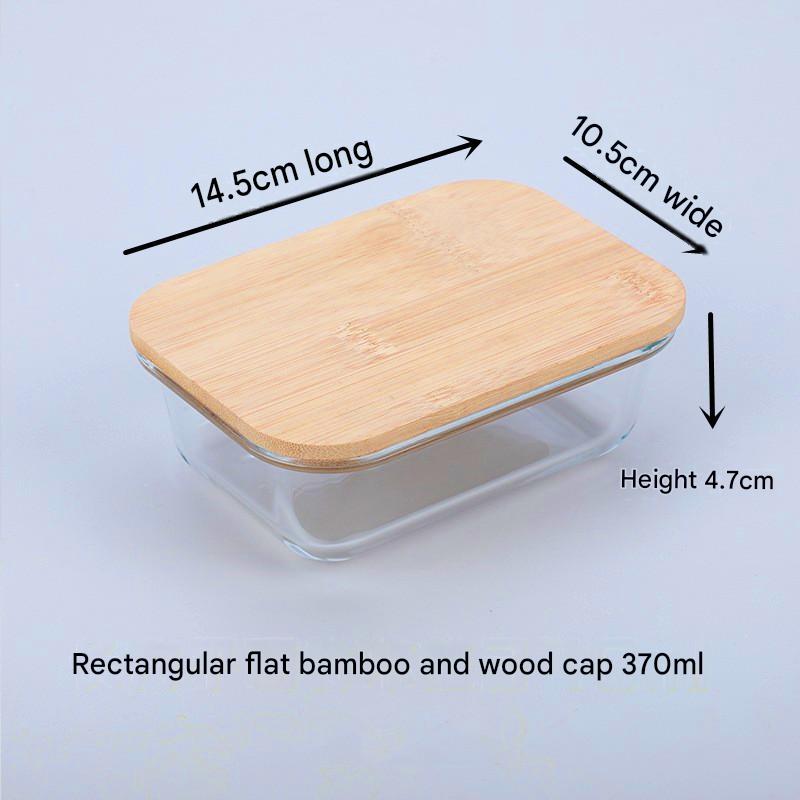 Bamboo and Wood Lid Glass Lunch Box, Can Be Put Into Microwave Oven and Refrigerator, Sealed Fresh-Keeping Box, Glass Bowl Bamboo Lid Lunch Box