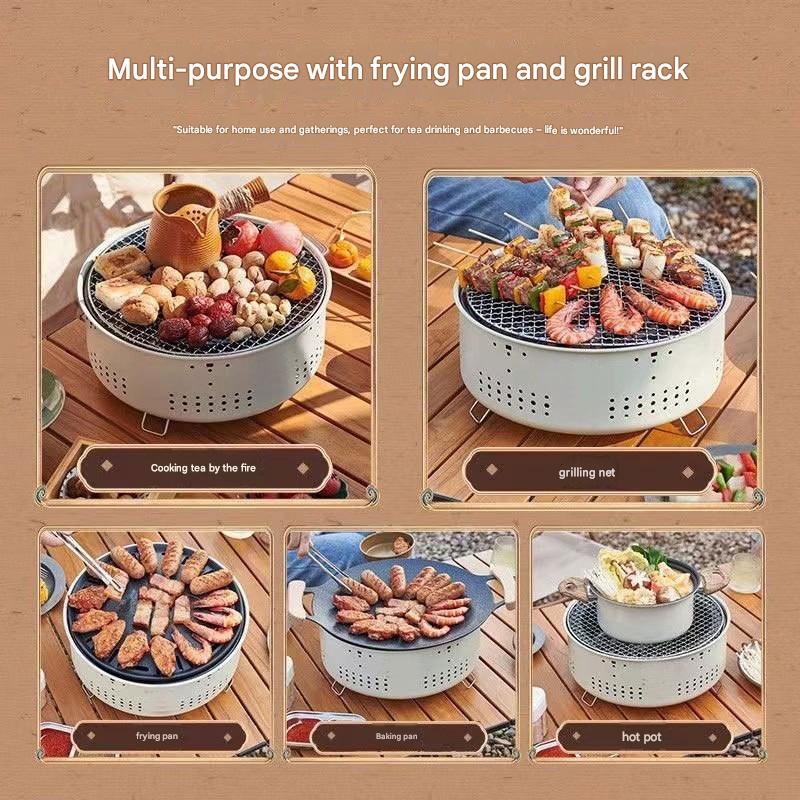Outdoor Round Charcoal Grill Barbecue Grill Household Stove Tea, Camping Essential Barbecue Grill Heating Stove