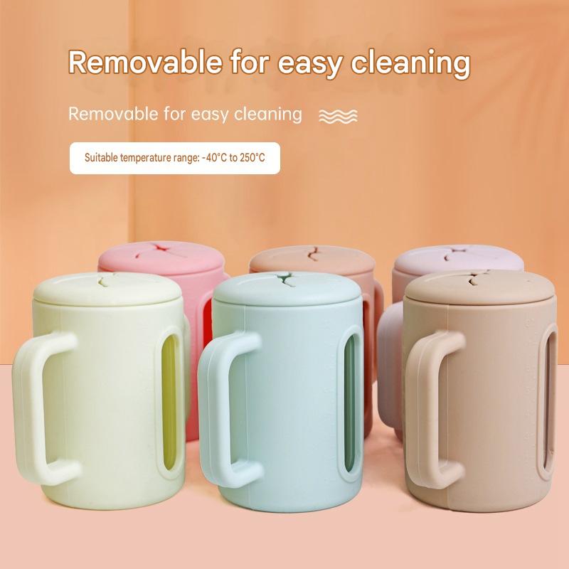 Cross-border Children's Drop-proof Double-layer Silicone Glass Children's Sippy Cup, Baby Food Supplement Water Cup, Silicone Straw Snack Cup