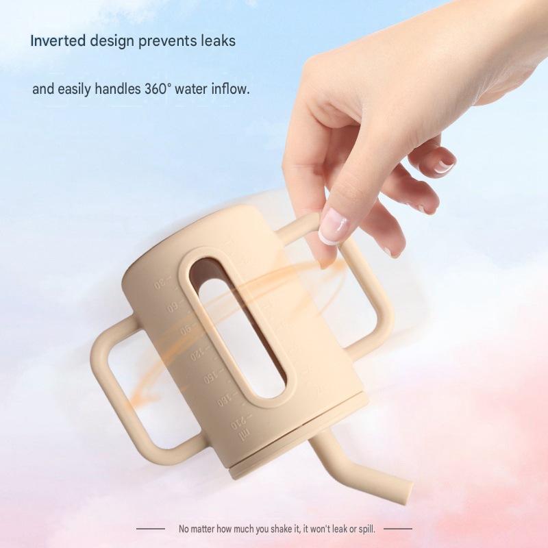Cross-border Children's Drop-proof Double-layer Silicone Glass Children's Sippy Cup, Baby Food Supplement Water Cup, Silicone Straw Snack Cup