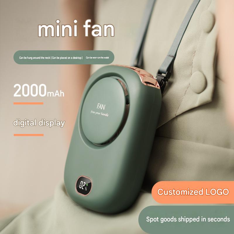 Cooling Marvel, New Cross-border Hot-selling High-value Digital Display Neckband Outdoor Handheld Desktop Mini Fan, Customizable Gift