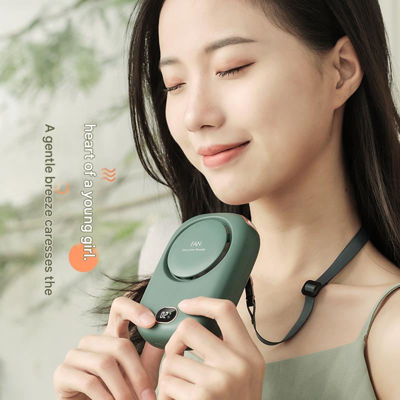 Cooling Marvel, New Cross-border Hot-selling High-value Digital Display Neckband Outdoor Handheld Desktop Mini Fan, Customizable Gift