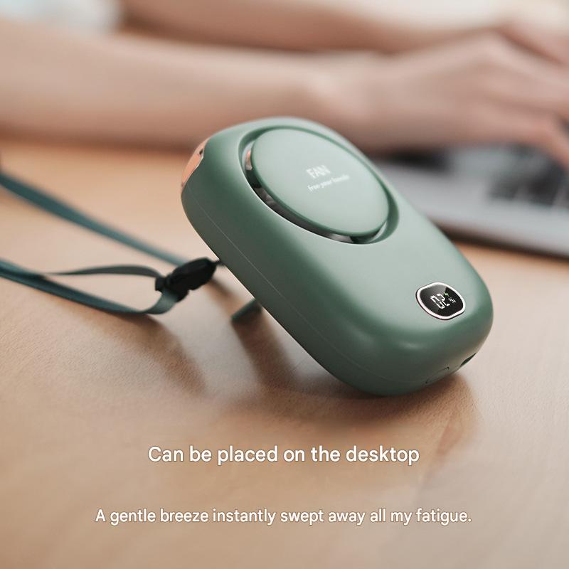 Cooling Marvel, New Cross-border Hot-selling High-value Digital Display Neckband Outdoor Handheld Desktop Mini Fan, Customizable Gift