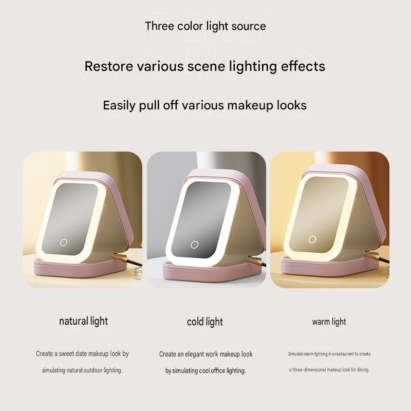 Cosmetic Storage Box with Light Mirror Integrated Dressing Table Desktop Skin Care Products Storage Box, Dustproof Portable box