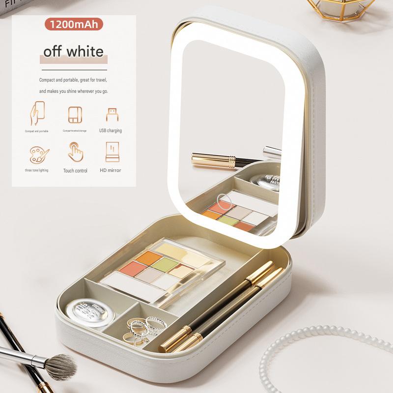 Cosmetic Storage Box with Light Mirror Integrated Dressing Table Desktop Skin Care Products Storage Box, Dustproof Portable box