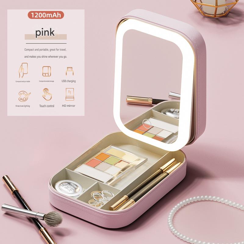 Cosmetic Storage Box with Light Mirror Integrated Dressing Table Desktop Skin Care Products Storage Box, Dustproof Portable box