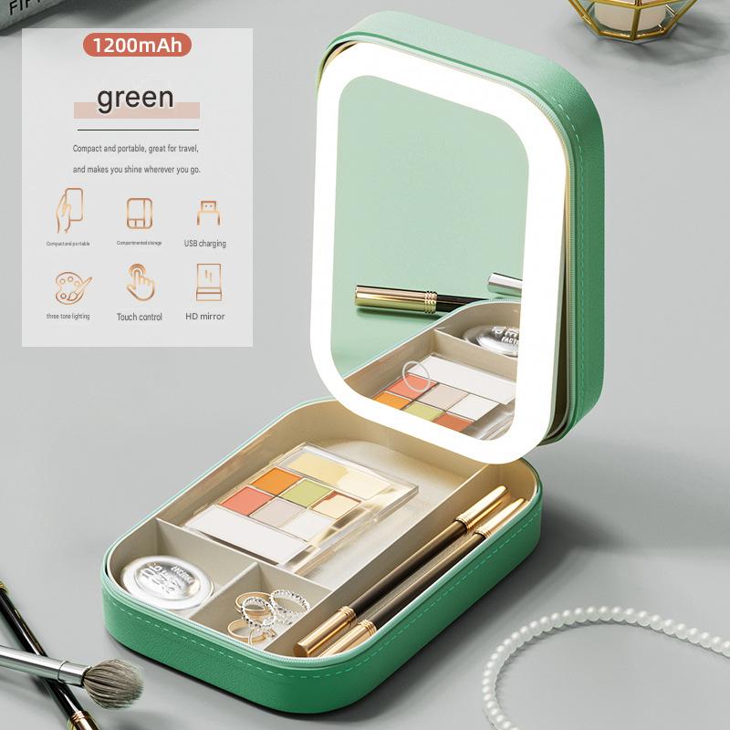 Cosmetic Storage Box with Light Mirror Integrated Dressing Table Desktop Skin Care Products Storage Box, Dustproof Portable box