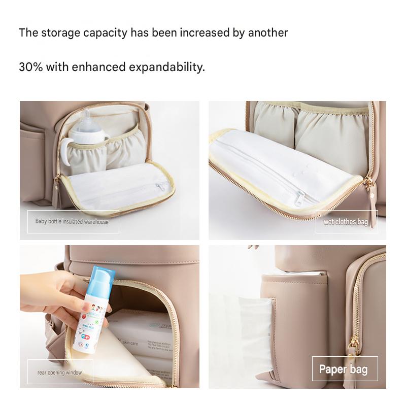 Large Capacity PU Leather Backpack, Diaper Bag, Maternity and Baby Handbag, Portable and Lightweight