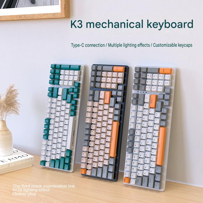 Free Wolf K3 Mechanical Keyboard 980 Game 100 Keys Customized e-sports Office Game Computer Keyboard