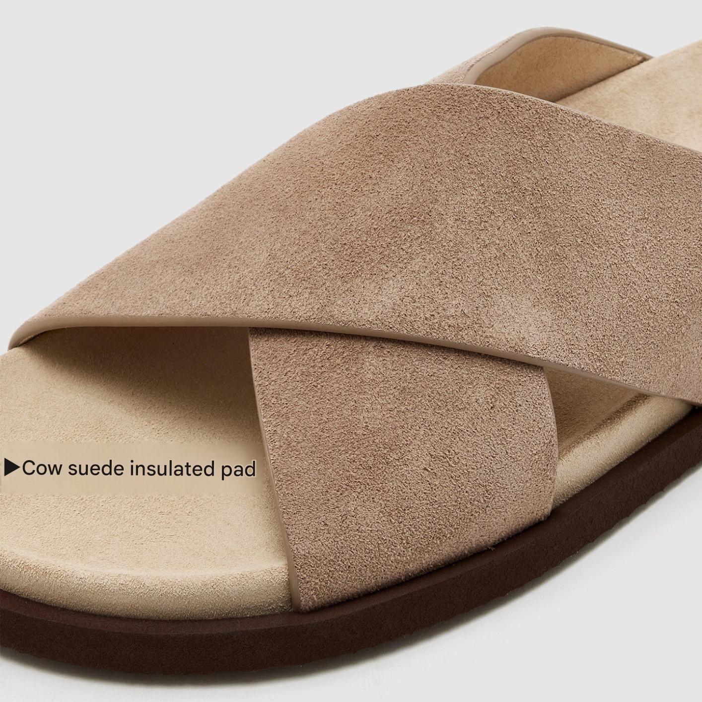 Genuine Leather Slippers for Men, 2026 Summer, Casual Cross-Style Sandals, Stylish, Breathable, Thick-Soled, Beach Slippers