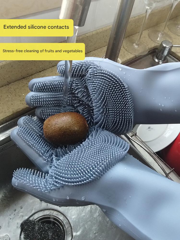 Vibrating Dishwashing Silicone Gloves / Kitchen Scrubbing Silicone Cleaning Gloves / Insulation Magic Kitchen Chores Cleaning Gloves