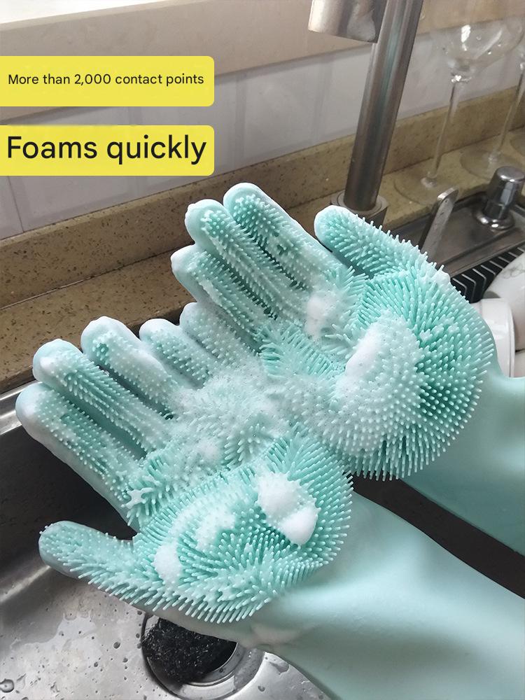 Vibrating Dishwashing Silicone Gloves / Kitchen Scrubbing Silicone Cleaning Gloves / Insulation Magic Kitchen Chores Cleaning Gloves