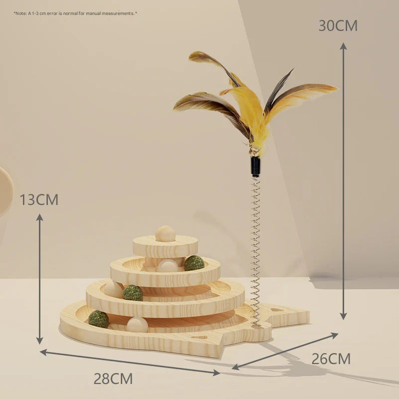 Cat toy turntable, food-dispensing ball, solid wood kitten self-entertaining cat wand, pet supplies, hot-selling.