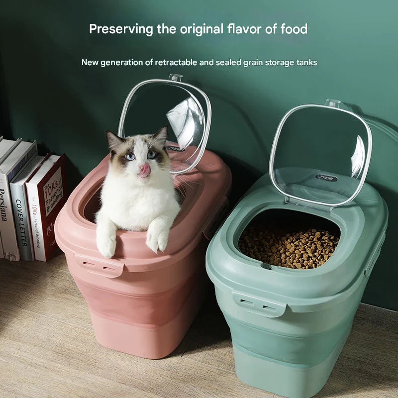 Folding pet food storage barrel sealed fresh-keeping cat food dog food storage tank moisture-proof foldable convenient storage box